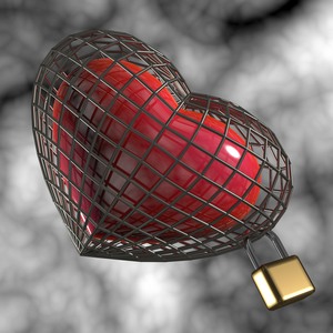 Heart in a cage with a padlock.